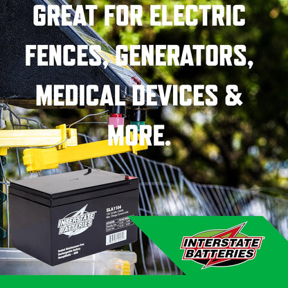 Interstate Batteries 12V 12Ah Battery (F2 Terminal) SLA AGM VRLA Rechargeable Replacement for Electric Fences, Generators, Medical Devices, Universal Power (SLA1104)