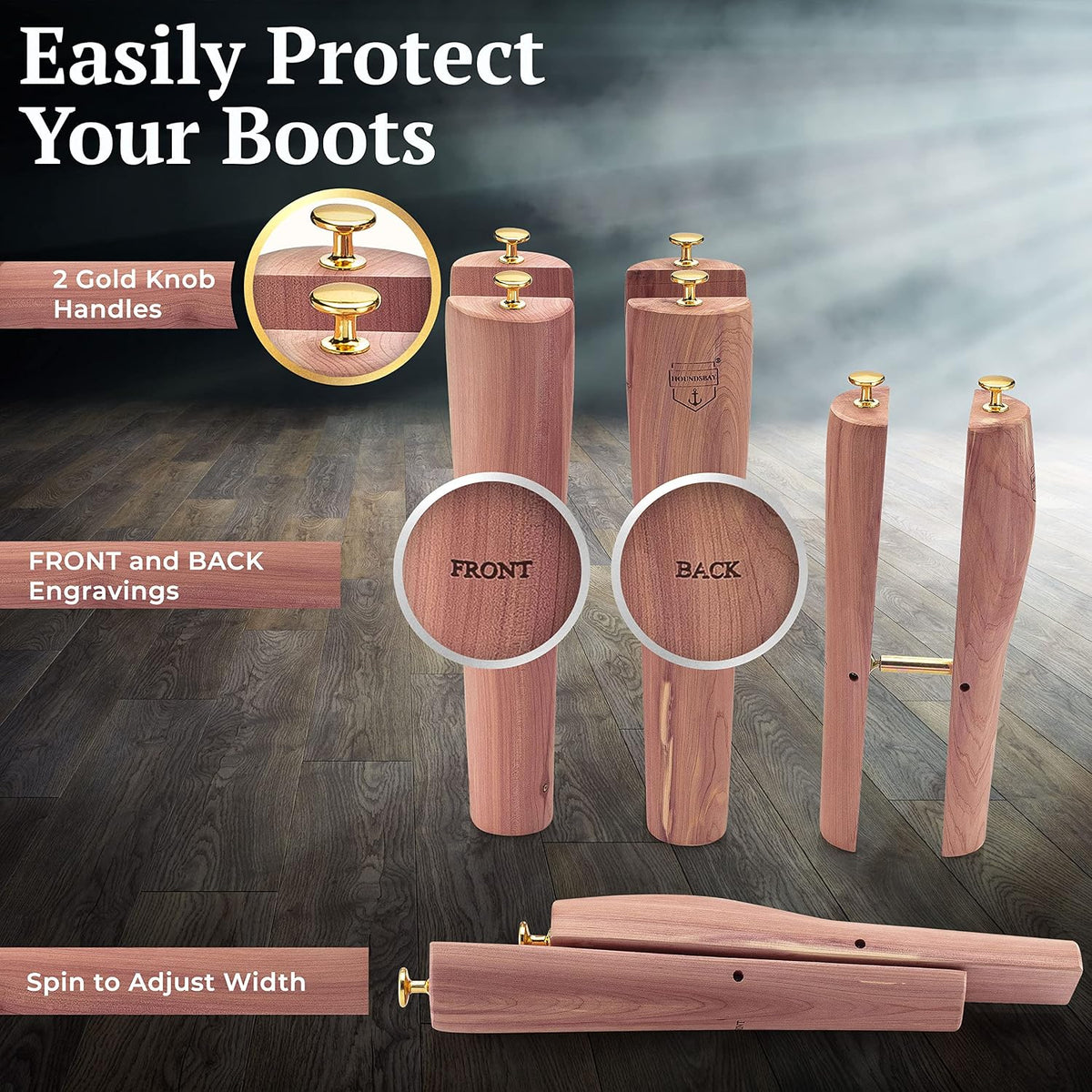 HOUNDSBAY Cedar Boot Tree Shaft Shaper, Tall Boot Inserts Shape Holders - Boot Trees, Stand for Men & Women