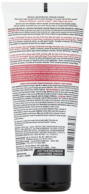 SoftSheen-Carson Magic Razorless Shaving Cream, Hair Removal Cream for Body Hair, Extra Strength Depilatory Cream, Works in 4 Minutes for Coarse Hair, 6 oz