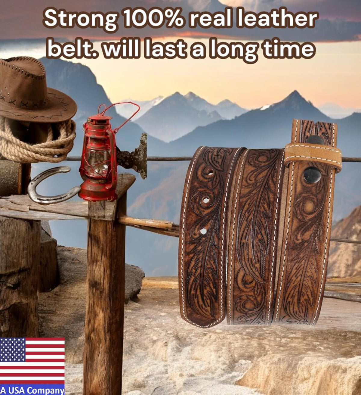 F&L CLASSIC Western Belt without buckle for men – Full Grain Leather Cowboy Belts for jeans - One Piece Leather strap belt