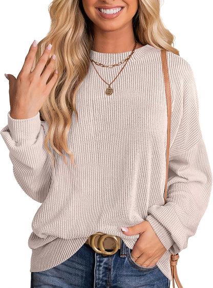 MITTOSHOP Women Oversized T-Shirts?Long Sleeve Tunic Top for Leggings?Ribbed Knit Side Split Casual Shirts for Daily & Travel