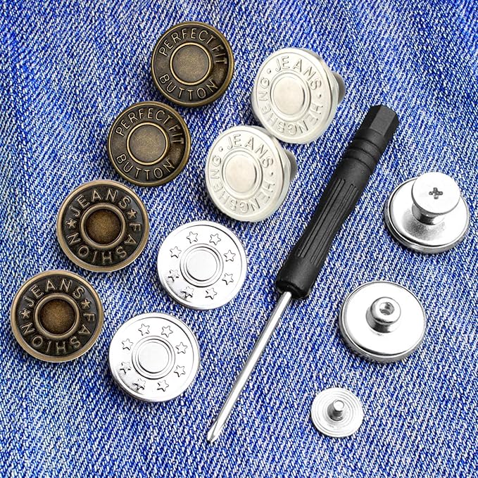 30 Sets Replacement Jean Buttons for Jeans,No Sew Removable Metal Button for Jeans,20mm Button Repair Kit with Screwdriver,Packed in Plastic Storage Box - Fits for Any Cowboy Clothing,Jackets,Pants
