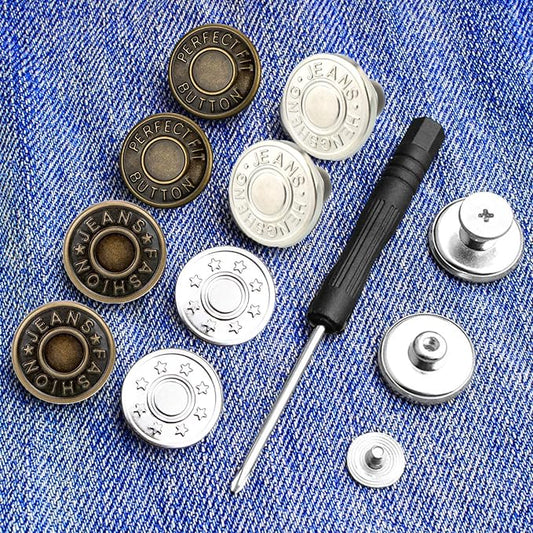 30 Sets Replacement Jean Buttons for Jeans,No Sew Removable Metal Button for Jeans,20mm Button Repair Kit with Screwdriver,Packed in Plastic Storage Box - Fits for Any Cowboy Clothing,Jackets,Pants