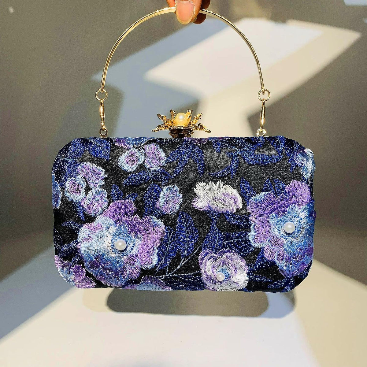 HUFFA Women Embroidery Flowers Evening Clutch Bags Diamond Banquet Shoulder Bags Wedding Dinner Wallets Purse (Color : Blue)