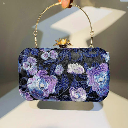 HUFFA Women Embroidery Flowers Evening Clutch Bags Diamond Banquet Shoulder Bags Wedding Dinner Wallets Purse (Color : Blue)