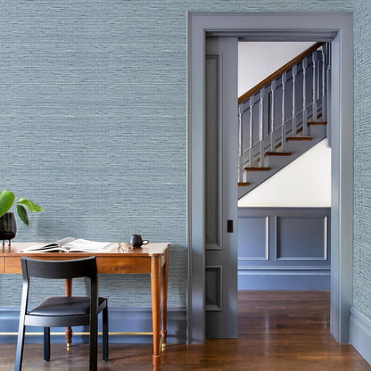Grasscloth Peel and Stick Wallpaper 17.3" x 197" Blue Textured Grasscloth Wall Paper Renter Friendly Wallpaper Self Adhesive Removable for Bathroom Bedroom