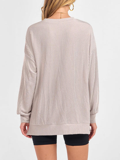 MITTOSHOP Women Oversized T-Shirts?Long Sleeve Tunic Top for Leggings?Ribbed Knit Side Split Casual Shirts for Daily & Travel