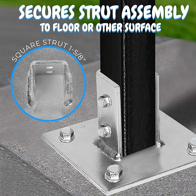 OHLECTRIC Strut Post Base Single Channel 1-58  Side Orientation  6x6 Inch  4 Mounting Holes  Heavy Duty Galvanized Zinc Plated Square for Single Channel Fence Post Base