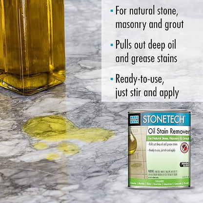 STONETECH Oil Stain Remover, Cleaner for Natural Stone, Grout, & Masonry, 1 Pint/16OZ (473ML) Can