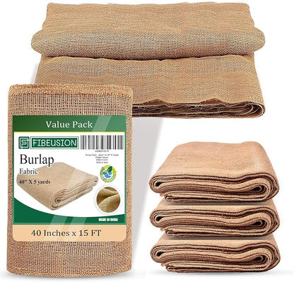 Burlap for Gardening 40" x 15 Feet - Multipurpose Natural Burlap Fabric - High Density Jute Fiber Suitable for Weed Barrier, Frost Guard for Gardening, Home Decorations and Crafts