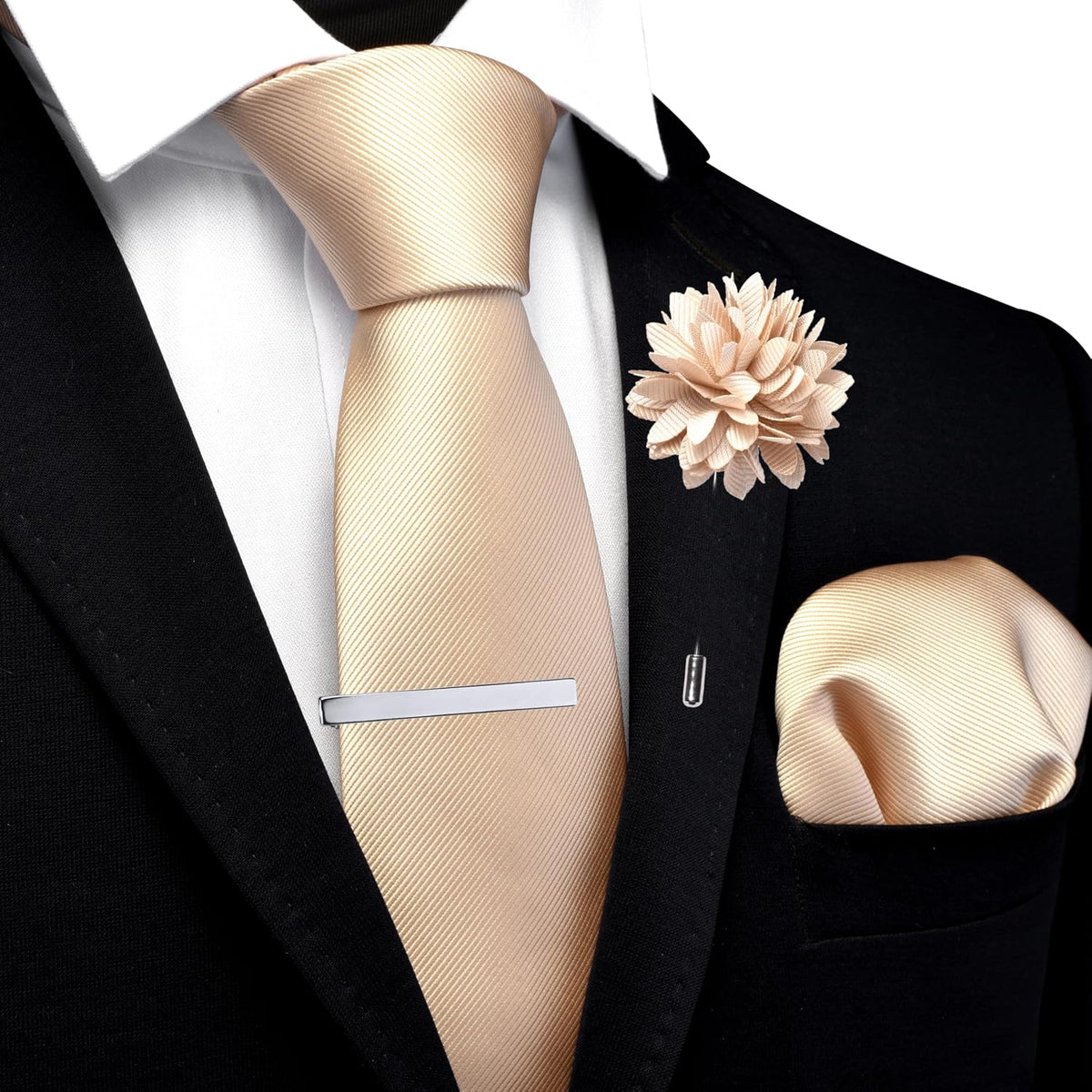 Branduce 3.15"?8cm? Solid Formal Tie and Pocket Square Plain Necktie Lapel Pin and Tie Clip Set for Men