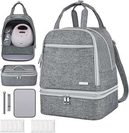 Derbiedersinn Spectra Pump Bag with Cooler for Milk Storage, Insulated Pump Bag for Travel, Work, Daycare, Compatible with Wearable & Electric Breast Pumps,Grey