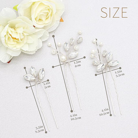 Oriamour 6 bridal hair pins, wedding hair accessories with rhinestones, bridal hair accessories, jewelry for brides, bridesmaids, flowers, women