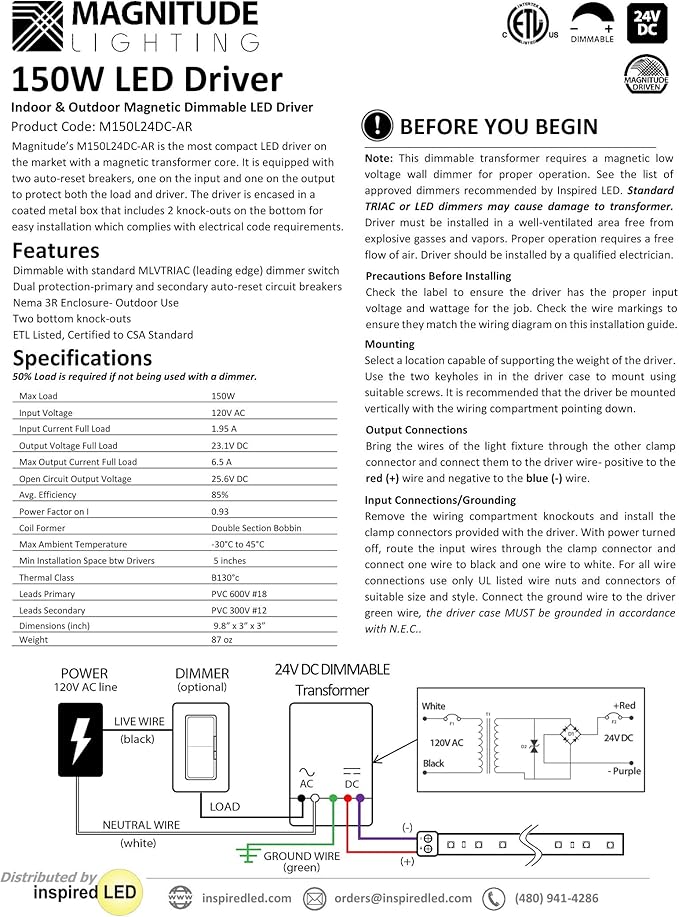 24V 150W Magnitude LED Driver Transformer by Inspired LED