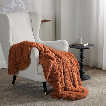 Bedsure Fluffy Burnt Orange Throw Blanket Gifts for Women, Men, Soft Fleece Cozy Fuzzy Sherpa Plush Warm Thick Faux Fur Throws for Couch, Fall Terracotta Orange Decor Valentines Blanket Gifts for Her