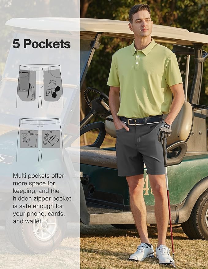 PULI Golf Shorts Men Stretch Dress Lightweight Travel Relax Fit Casual Waterproof Quick Dry Summer Shorts 7 Inch Inseam