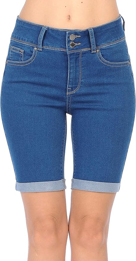 WAX JEAN Women's Juniors Butt I Love You High Rise Push-Up 2 Button Bermuda Denim Shorts https://a.co/d/1bB1bjC