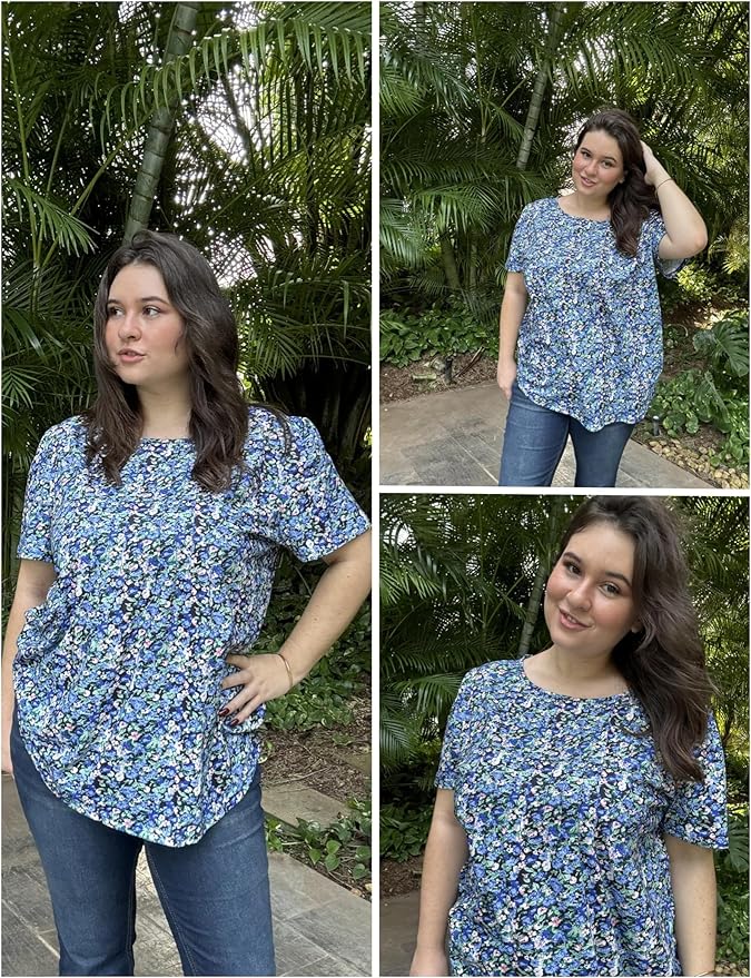 IN'VOLAND Womens Plus Size Tops Tunic Short Sleeve Crew Neck Shirts Casual Summer Blouse 1X-5X