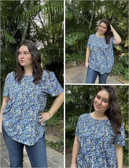 IN'VOLAND Womens Plus Size Tops Tunic Short Sleeve Crew Neck Shirts Casual Summer Blouse 1X-5X