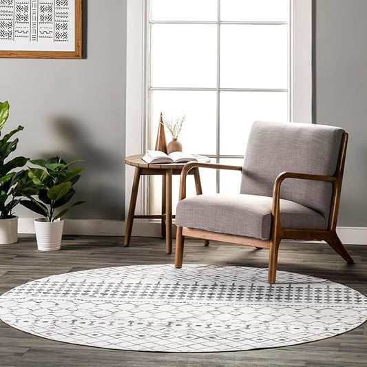 nuLOOM 6' Round SpinClean Machine Washable Stain-Resistant Area Rug with Non Slip Backing, Low Profile for Living Room, Bedroom, and Dining Room, Blythe Grey