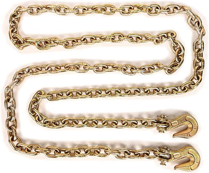 AAIN G80 Heavy Duty Transport Chain 516 Inch x 10 Foot, Load Binder Tow Lock Chains with G70 Clevis Grab Hooks, 4,900 lbs Safe Working Load for Loading Tie Down Fixed Cargo Flatbed Truck Trailer