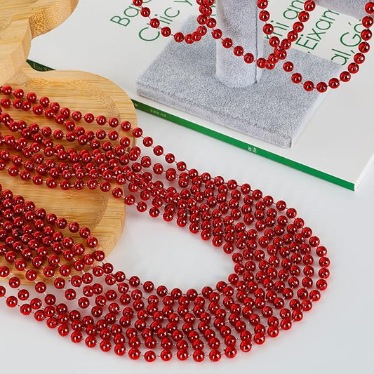15PCS Red Bead Necklace, Valentines Stuff Beads Necklace Party Favors, 33" Beaded Necklaces Festival Parade Throw Accessories, Wedding Birthday Mardi Gras Christmas Celebrations Decorations