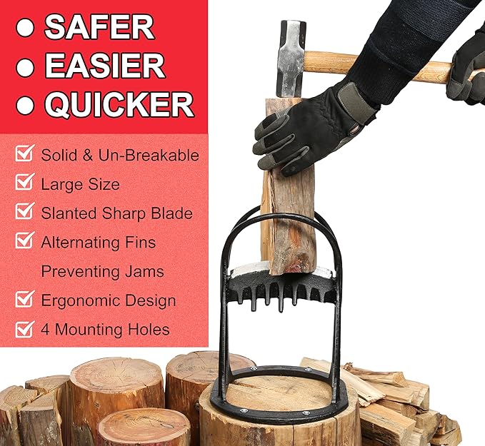 Wood Splitter Kindling er Manual Kindling Splitter Portable Log Splitter, Wedge Made from CAST Steel, No Axe, Black
