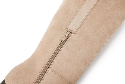 SERAIH Womens Over The Knee Thigh High Boots Faux Suede Pointed Toe Side Zipper Chunky Block Heel Stretch Boots