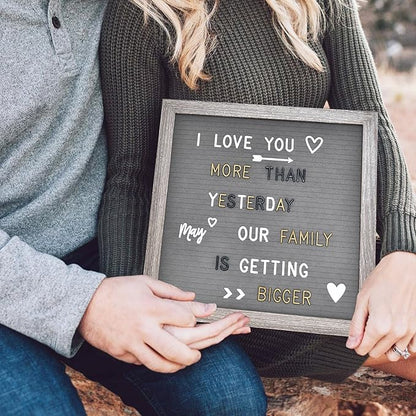 Felt Letter Board with 600 Letters, Numbers, Symbols - 12x12 inch Changeable Message Board with Wooden Frame Wall Mount (Grey)