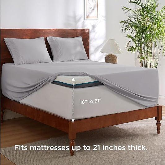 Bedsure GentleSoft Deep Pocket Full Size Bed Sheets Set - Fits Mattresses Up to 21 Inches Thick - 4 Piece Bed Sheets, Moisture Wicking, Cooling Bedsheets  Pillowcases, Easy  Secure Fit, Light Grey
