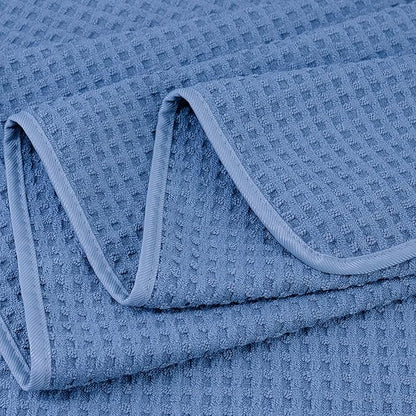 POLYTE Microfiber Oversize Quick Dry Lint Free Bath Towel, 60 x 30 in, Set of 2 (Blue, Waffle Weave)