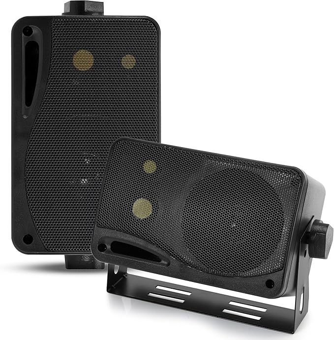 Pyramid 3-Way Indoor Outdoor Speaker System - 3.5 Inch 200W Pair of Mini Box Ceiling Wall Mount Speakers w1" Tweeter, 3.25" Woofer, 1.75 Midrange - Home Theater Entertainment, PA System - 2022SX