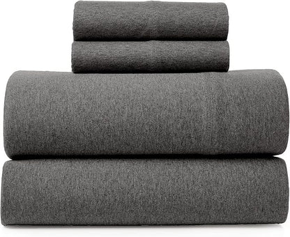 Road Trip America Jersey Knit Sheet Set - 4 Pieces Queen Cotton Sheets Set - Soft Cozy Stretchy Knit Bed Linen (Dark Grey, Queen)