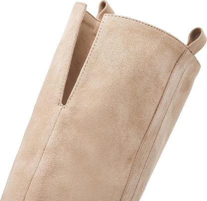 SERAIH Womens Over The Knee Thigh High Boots Faux Suede Pointed Toe Side Zipper Chunky Block Heel Stretch Boots