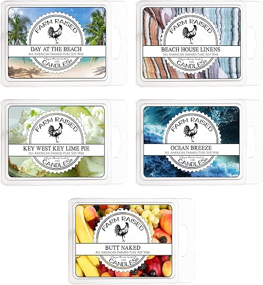 Sunny Beaches Variety Mix 5 Pack Scented Soy Wax Warmer Cube Melts 100 All Natural American Farm Raised Soy Wax Paraffin-Free. Essential Oil Vegan. Island Market Beach Coconut Lime. Butt Naked.