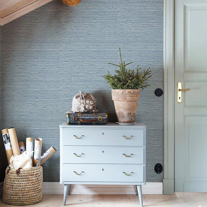 Grasscloth Peel and Stick Wallpaper 17.3" x 197" Blue Textured Grasscloth Wall Paper Renter Friendly Wallpaper Self Adhesive Removable for Bathroom Bedroom