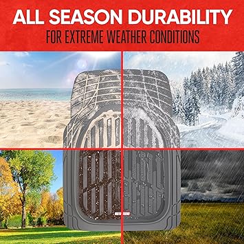 Motor Trend 2 Piece Front Car Floor Mats- Gray FlexTough Contour Liners-Deep Dish Heavy Duty Rubber Floor Mats for Car SUV Truck  Van-All Weather Protection, Universal Trim to Fit