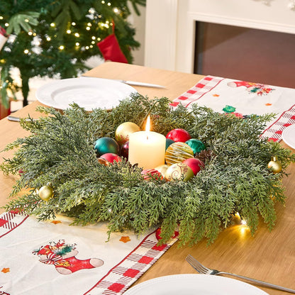 Small Greenery Cedar Wreath - 18" Artificial Real Touch Wreath for Front Door Windows Outdoor Indoor Decor Weatherproof Traditional Holiday Decorations