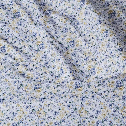 Basics Soft, Easy Care Deluxe Brushed Microfiber Queen Bed Sheets, 4-Piece, Blue Floral