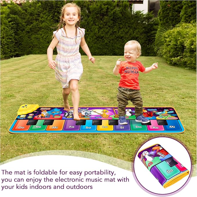 Colorful musical mat with 25 built-in sounds, 7 instruments, 15 melodies, entertaining and educational for kids.