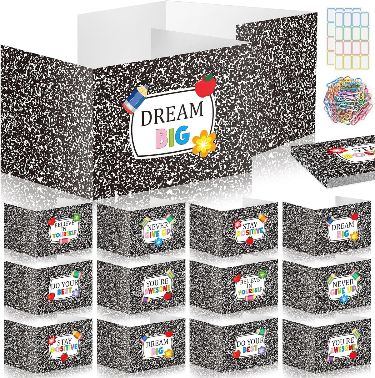 24 Pcs Composition Privacy Folders Standard for Students Cardboard Shields Test Privacy Boards Inspirational Words Desk Dividers Shield for Classroom School Study Supplies (Black)