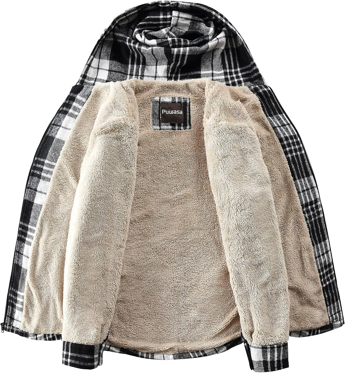 Men's Full Zip Sherpa Lined Flannel Jacket Fleece Hooded Plaid Jacket with Hood for Men