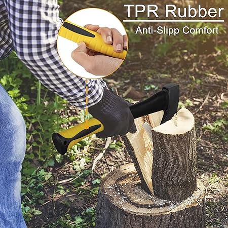 KURUI Wood Splitting Axe and Hatchet Set, 15 Camping Hatchet  34 Chopping Axe for Cutting and Felling, Long Handle Splitter Axe with Shock-Absorbent Fiber Glass Anti-Slip Handle and Blade Sheath