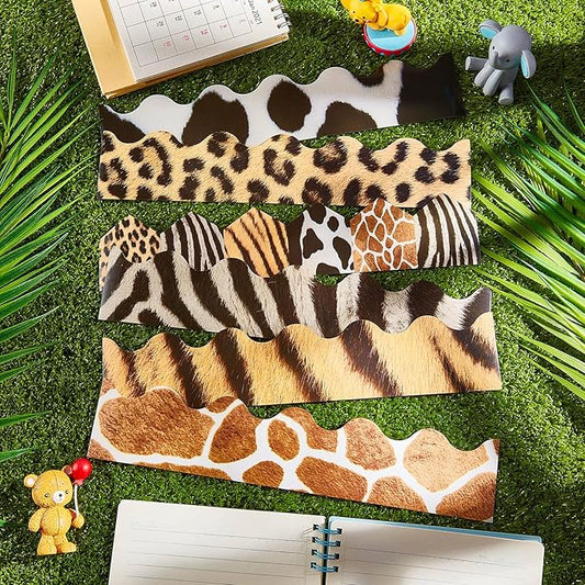 Classroom Bulletin Board Borders Safari Animal Classroom Borders for Wall Decorations DIY Leopard Tiger Cow Print Bulletin Board Sticker for School Jungle Decorations Supplies, 6 Styles (60 Pieces)