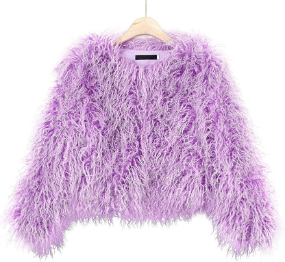 YUAKOU Women's Shaggy Faux Fur Outwear Coat Jacket Long Sleeve Warm Winter .