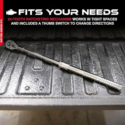 ABN 3/4 Inch Drive Industrial Extendable Ratchet - 19 to 29in Telescoping Locking Shaft Reversible Torque Wrench
