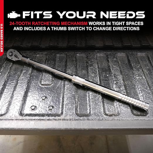 ABN 3/4 Inch Drive Industrial Extendable Ratchet - 19 to 29in Telescoping Locking Shaft Reversible Torque Wrench