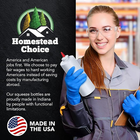 Homestead Choice Made in USA Condiment Squeeze Bottles 32 OZ, 3 Pack Squirt Bottles for Sauces Liquids BPA Free Condiment Bottles with Cap Ketchup, Syrup, Oil, Dressings, Honey, BBQ, Arts Crafts