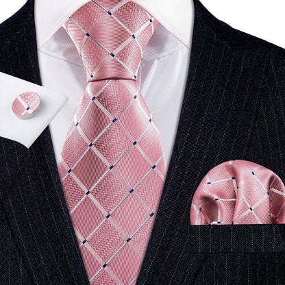 Barry.Wang Mens Tie Set Plaid Check Neckties Formal Business Wedding Luxury Pocket Square Cufflinks