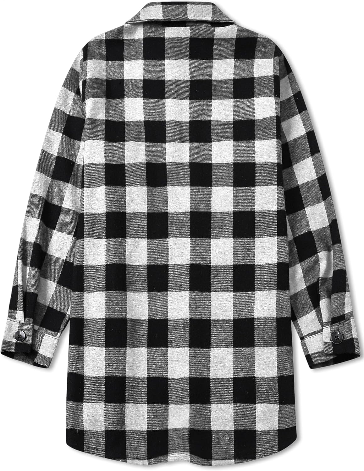 Women and Girls Oversized Flannel Plaid Shirt Mid-Length Casual Button Down Shirt with Pockets